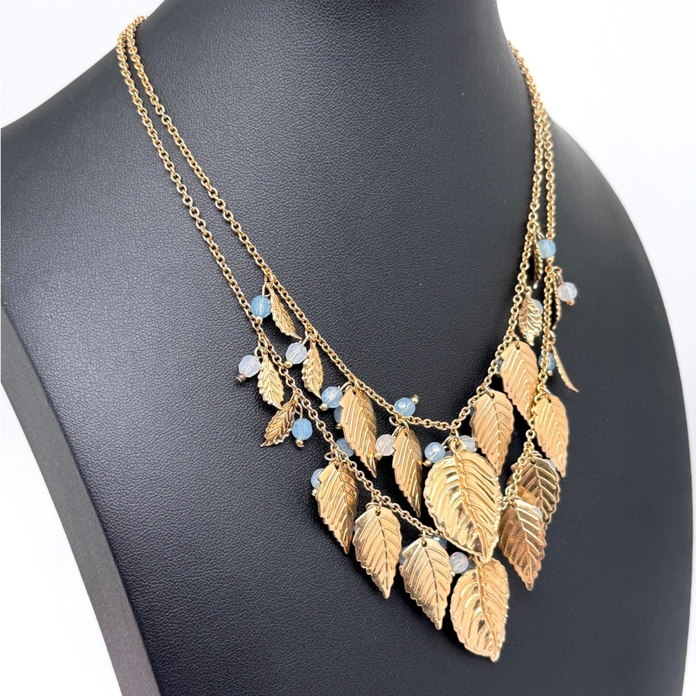 Vintage Avon Goldtone Leaf Multi-Strand Beaded Necklace
